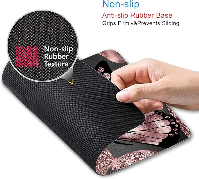 IMAYONDIA Mouse Pad, Rose Gold Butterfly Mouse Pad, Non-Slip Rubber Base - Image 3