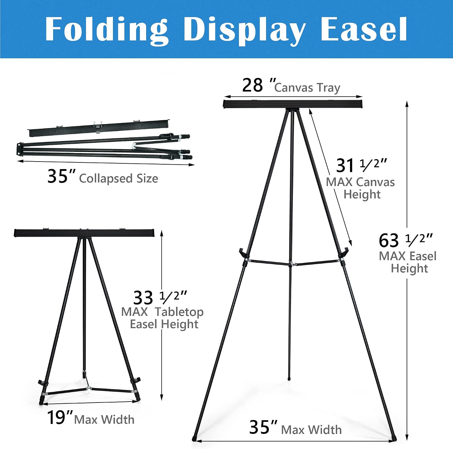 63 1/2'' Aluminum Flip Chart Easel Stand, Black,2 Pack | Presentation Easel with Adjustable Floor for Boardroom, Whiteboard, Paper Pads, Signage