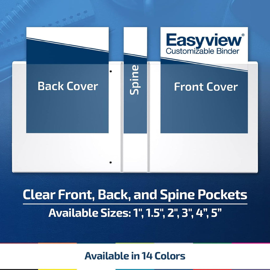 Easyview Premium 3-Ring Binders with Clear-View Covers and Round Rings, Binders for School or Office, 1.5 Inch, Pack of 6, Yellow