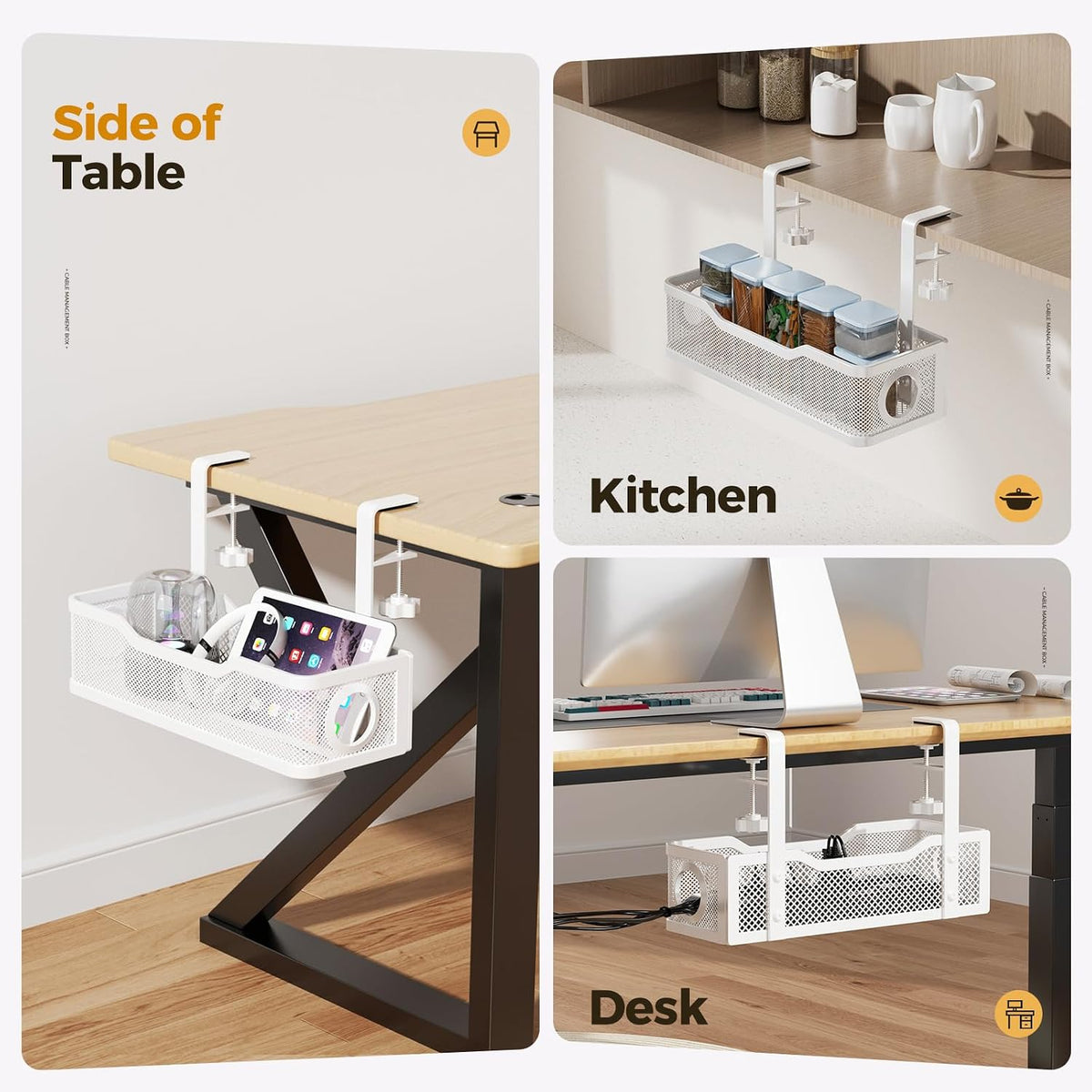 2 Pack Under Desk Cable Management Box White, Cinati 26.8" Wire Organize...
