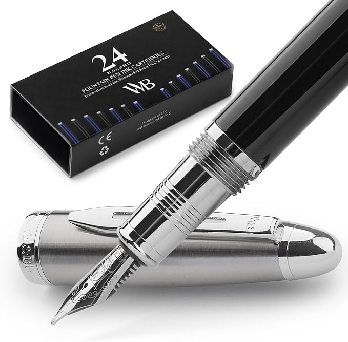 Wordsworth & Black Majesti Fountain Pen-, Luxury Case, Stainless Steel; Medium by WordsworthBlack
