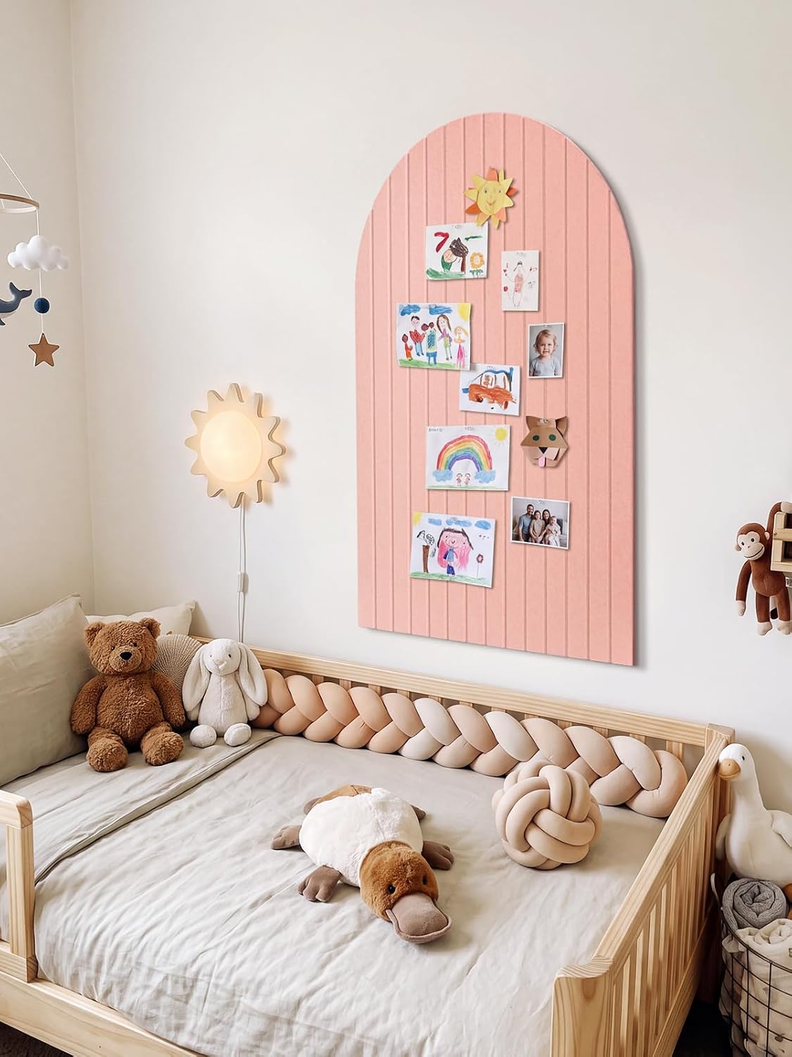 Arched Felt Bulletin Board, 35.4 x 23.6 Striped Pin Board for Wall