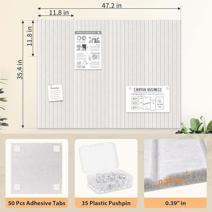 Smarpau Large Cork Board for Walls, 12 Pack Slat Felt Wall Tiles - Image 2
