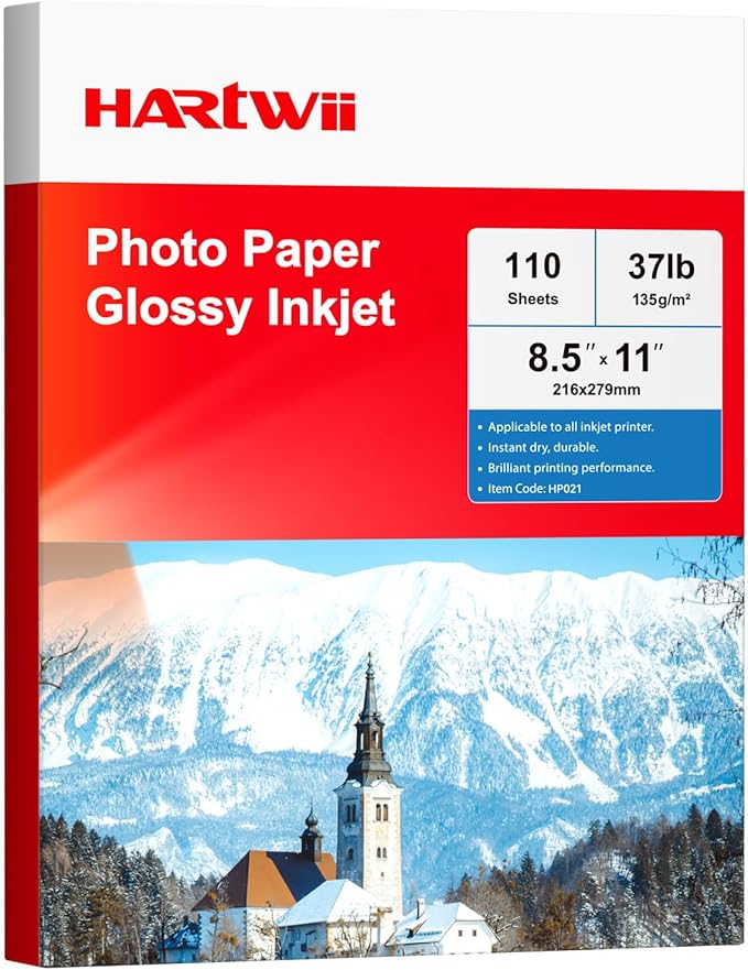 HARTWII Glossy Photo Paper 8.5x11 Inches, 110 Sheets Thin Inkjet Paper by HARTWII