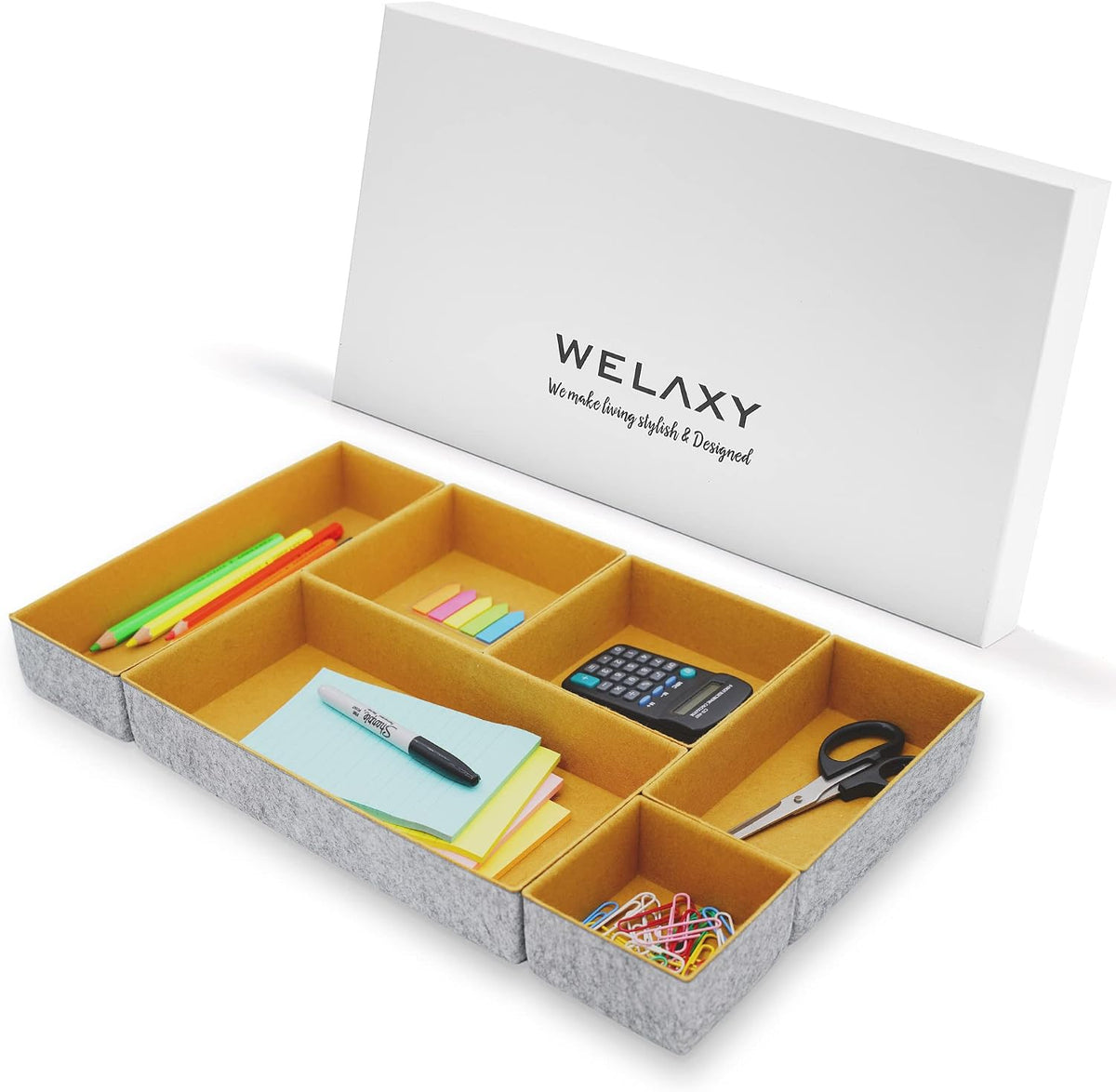 Welaxy Deluxe drawer organizers multi-purpose storage box junk bins for offic...