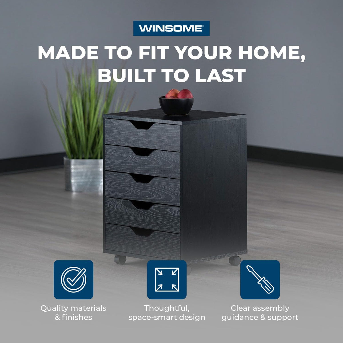 Winsome Halifax 5-Drawer Storage Cabinet, Black (20519)