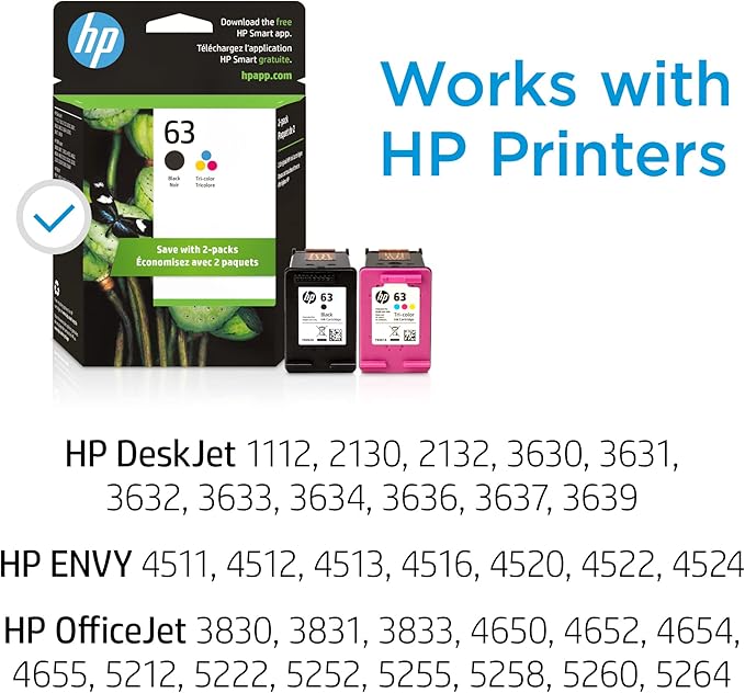 HP 63 Black, Tri-Color Ink Cartridge Printers, Works - Image 2