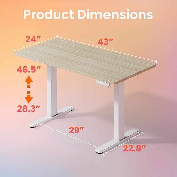 HUANUO 43 x 24 inch Electric Standing Desk Adjustable Height, 4 Memory Height - Image 3