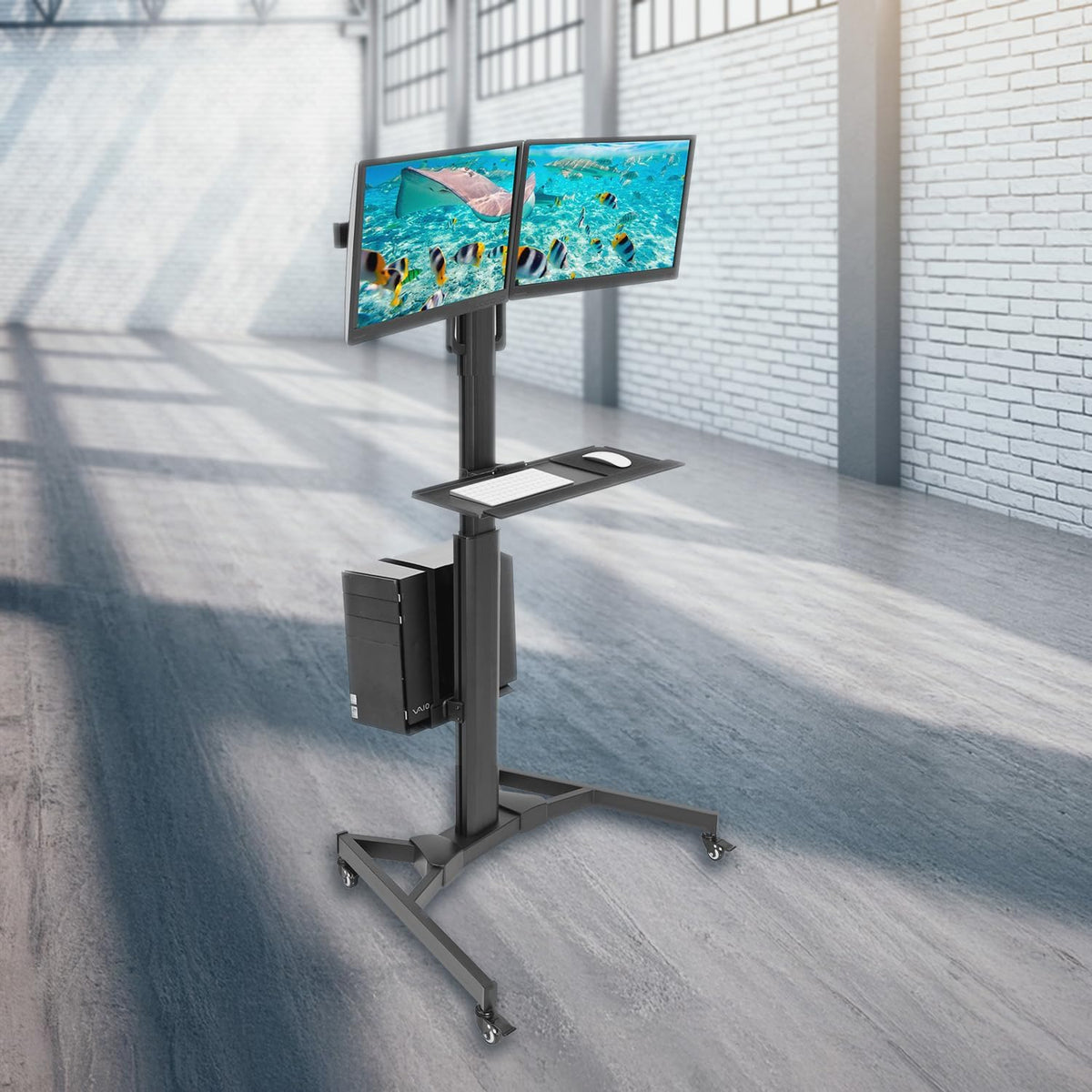 Mount-It! Dual Monitor Computer Cart – Mobile Standing Desk with Wheels, Roll...