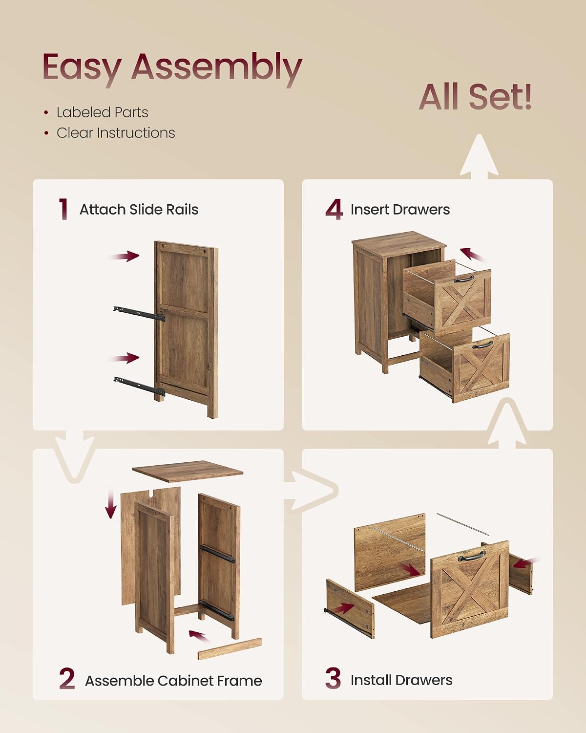 vasagle file cabinet, 2-drawer filing cabinet for home on a desk or shelf
