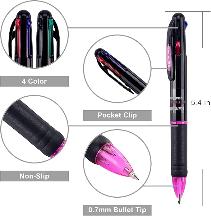Bribobo 8 Pack Multicolor Ballpoint Pens 4-in-1 0.7mm Colored Retractable - Image 2