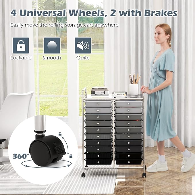 Happygrill 20-Drawer Organizer Cart Tools, Mobile Utility Storage Cart - Image 6