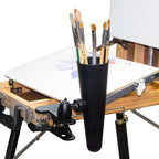 clip-on paint brush holder, 360-degree adjustable artist caddy, close-up detail