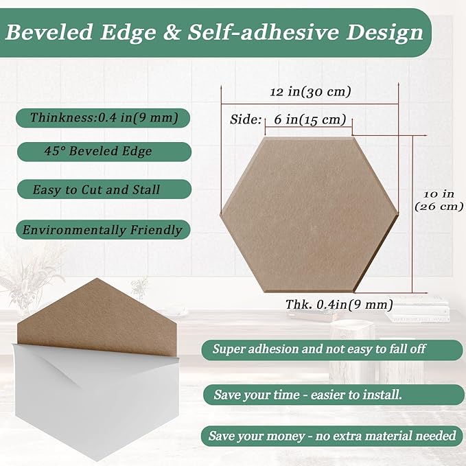 Hexagonal Acoustic Panels-12 Pack High-Density Sound Absorbing Panels - Image 4