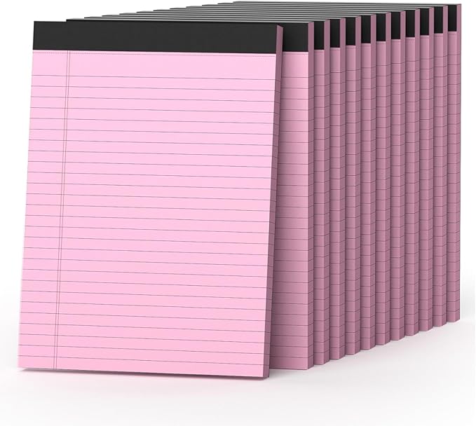 360 Sheets Pink Legal Pads 8.5" x 11" Pack of 12 Note Pads Wide Ruled Lined by Nichela