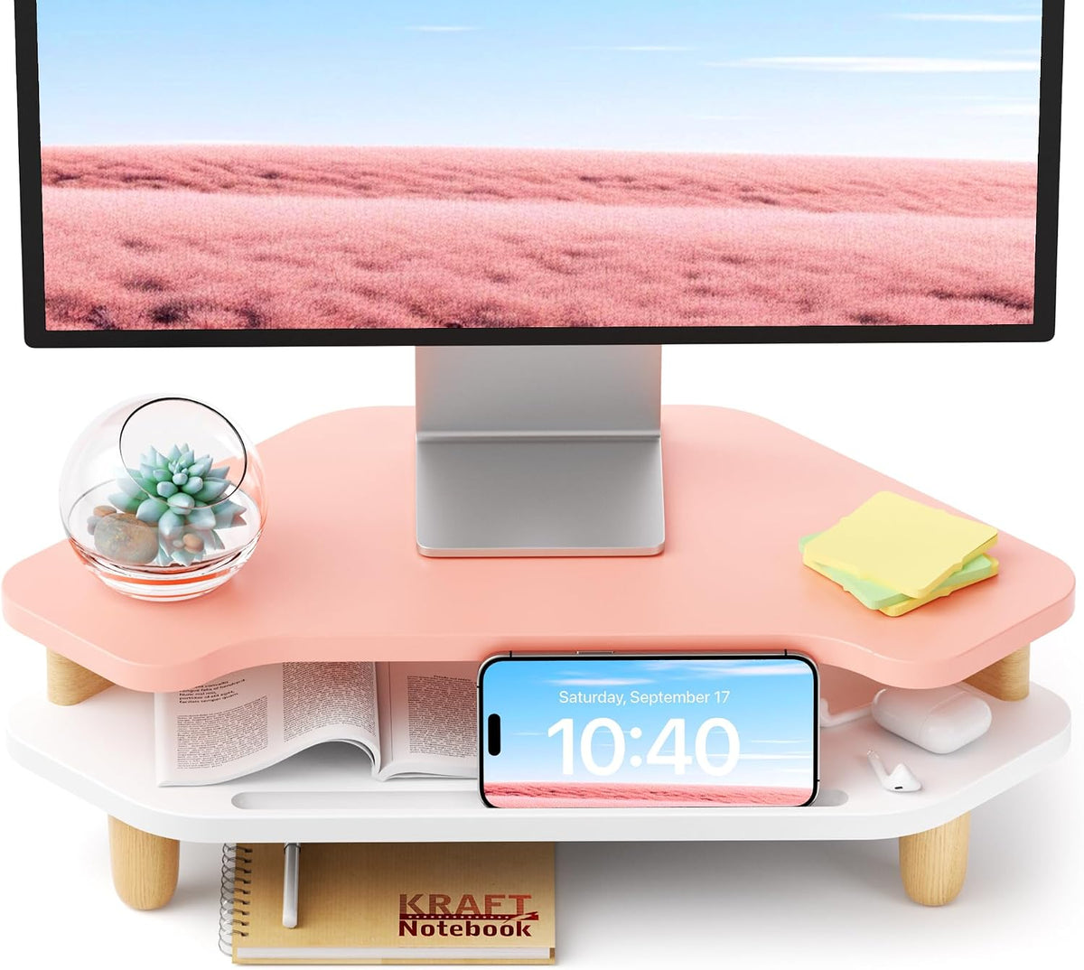 AFOOYO Monitor Stand Riser,2 Tier Corner Wood Sturdy 16.5In Computer Stand, M...