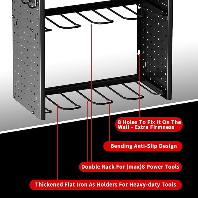 KAFAHOM Power Tool Organizer, Large 8 Drill Holder Wall Mount - Image 6