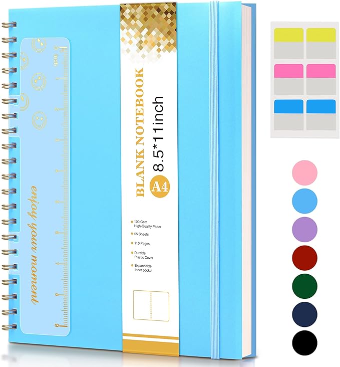 Blank Spiral Notebook Journal 8.5” x 11”, A4 Large Sketch Book by UEBZFOCS