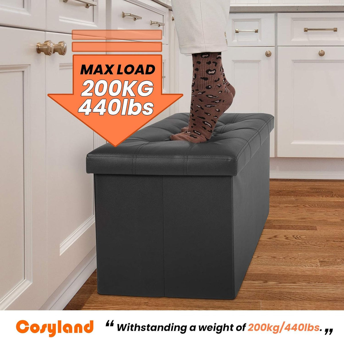 COSYLAND Ottoman Bench with Storage - 30x15x15in Folding Leather Ottoman, Rec...