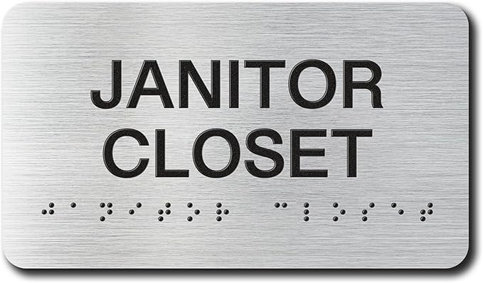 JANITOR CLOSET Signs with Raised Text & Grade 2 Braille, Brushed by EliteSign