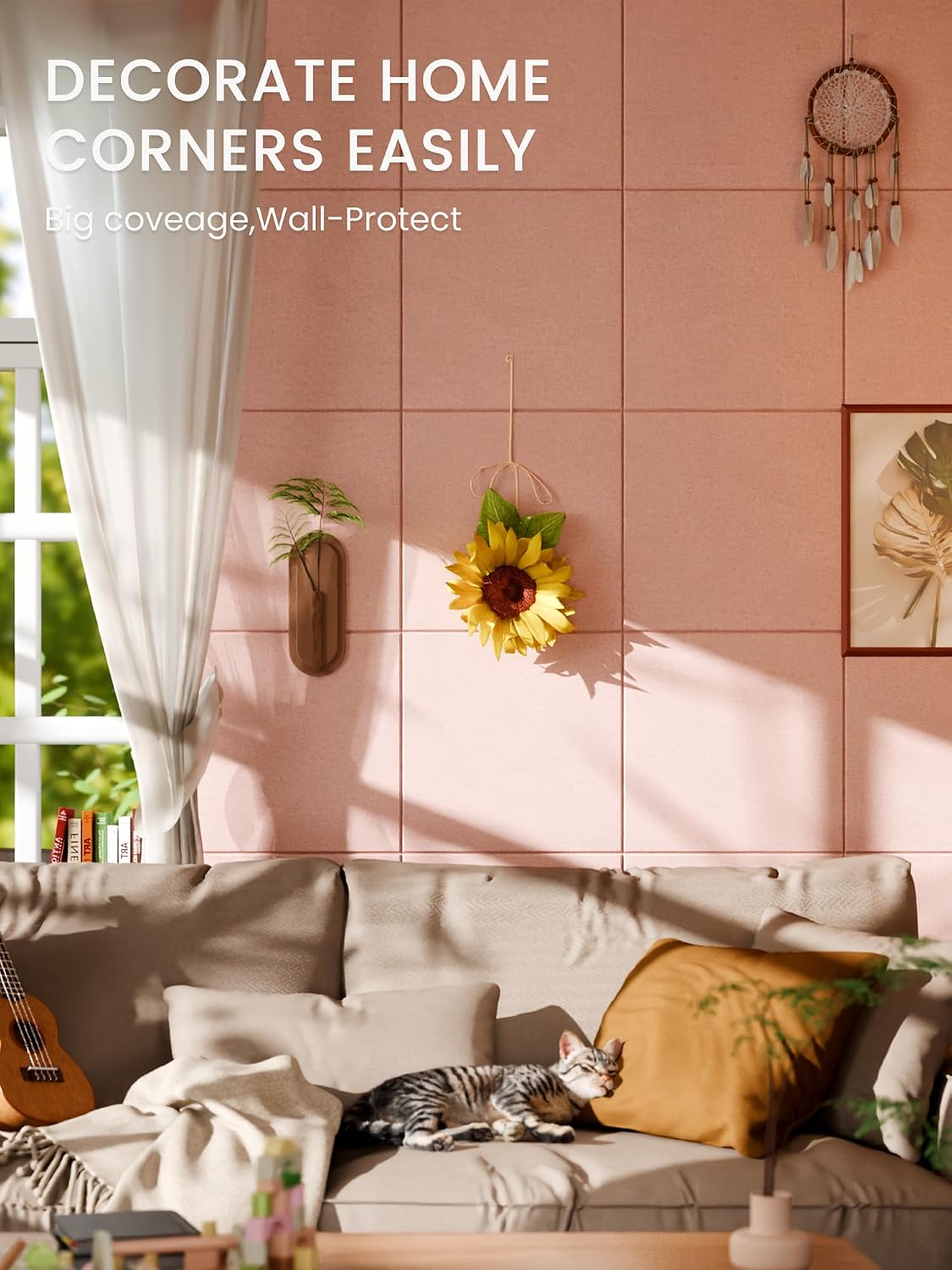 Bumusty 48" x 36" Large Cork Board Alternative, Pink