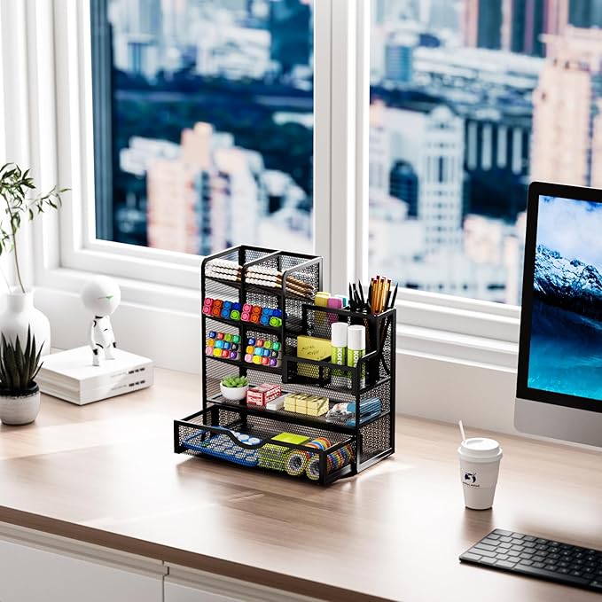 Marbrasse Mesh Pen Holder for Desk, Desk Organizers and Accessories for Office - Image 4