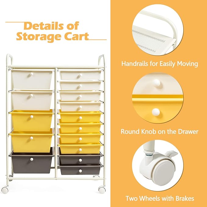 DORTALA 15-Drawer Rolling Storage Cart - Image 7