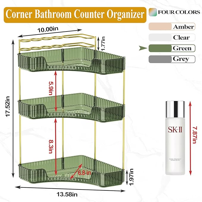 SUNZOS 3-Tier Corner Bathroom Counter Organizer, Bathroom Organizer Countertop - Image 2
