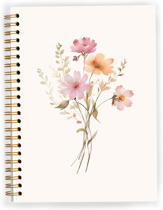 JWVK Rustic Wild Flower Spiral Notebook, Vintage Floral Botanical Notebooks by JWVK