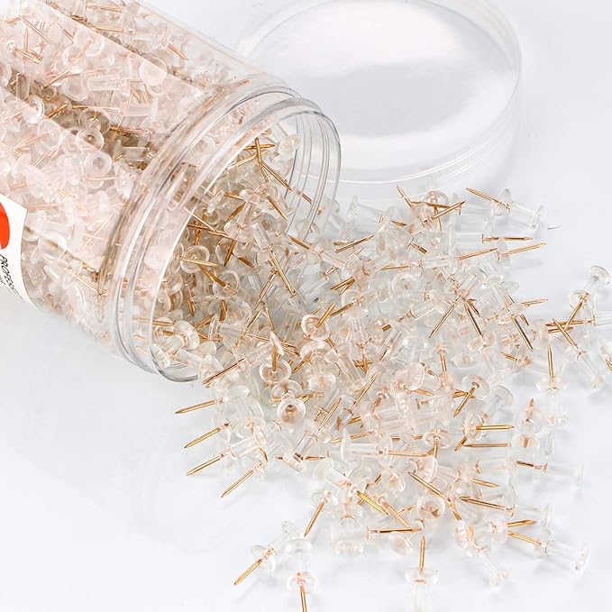 Yalis Push Pins 600 Count, Standard Rose Gold Pins Clear Thumb Tacks Steel - Image 4