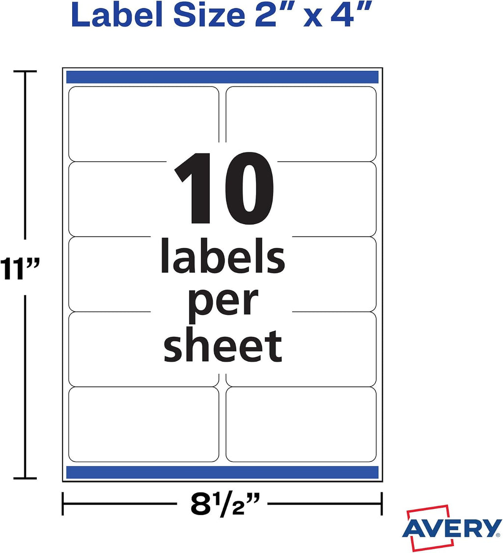 Avery Printable Shipping Labels with Sure Feed, 2" x 4" Customizable Stickers, White, 500 Blank Mailing Labels Total, Great for Mailing, Shipping, and More (2-Pack of 8163)