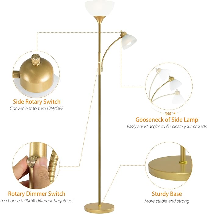 RISLG Floor Lamp, Standing lamp, Stepless Dimming Brightness, Included 9W and - Image 4