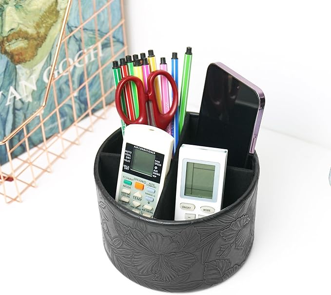 Hennaja Round Leather Art Supply Organizer, Remote Control Holder, 360 Degree - Image 6