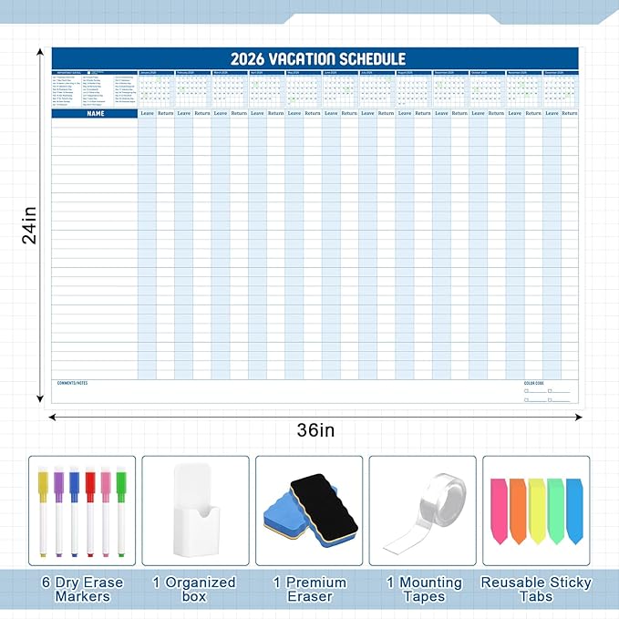 Lincia Large Magnetic 2026 Full Yearly Vacation Board Schedule Dry Erase Wall - Image 2