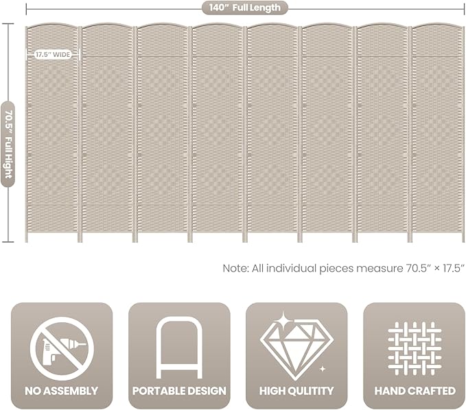 Cocosica 8 Panel Room Divider, 6Ft Folding Privacy Screen, Tall - Image 3
