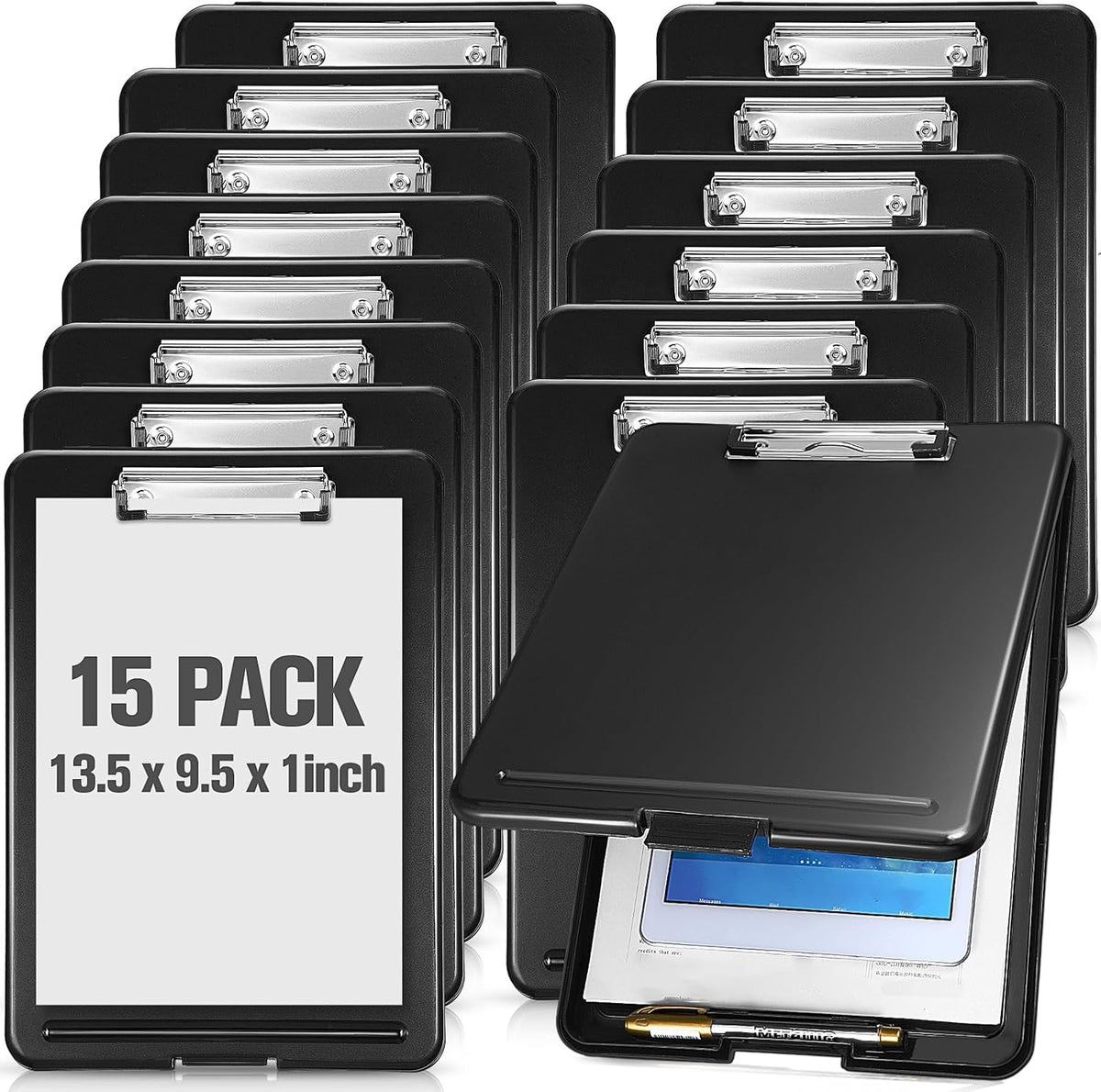 Mimorou 15 Pcs Clipboard with Storage, 9.5 x 13.5 Inch Plastic Heavy Duty