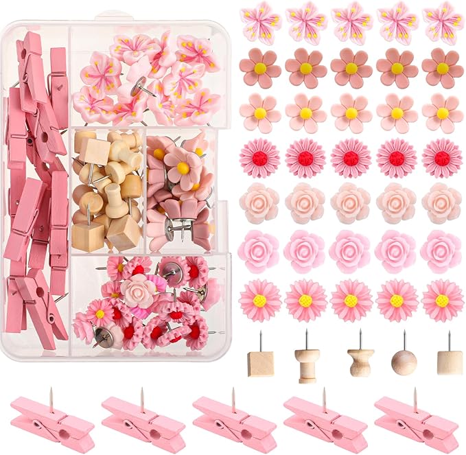 78 Pieces Push Pins Set Cute Thumb Tacks Decorative Flower Push Pins by BESARME
