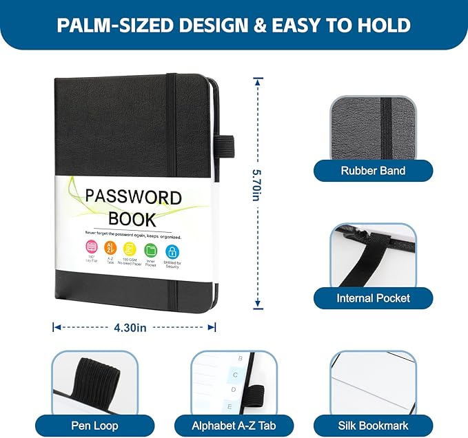 Password Keeper Book with Alphabetical Tabs，4.3"x5.7" Small Password Books - Image 2