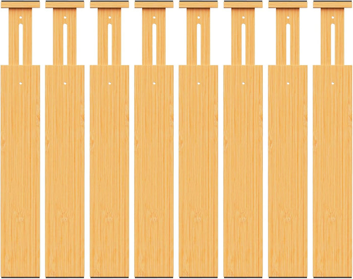 Bamboo Drawer Dividers Organizers, 2.56" High, 17"-21.8" Adjustable, 8 Pack