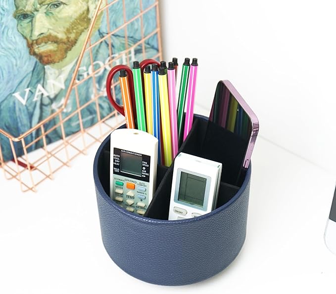 Hennaja Round Leather Art Supply Organizer, Remote Control Holder, 360 Degree - Image 6