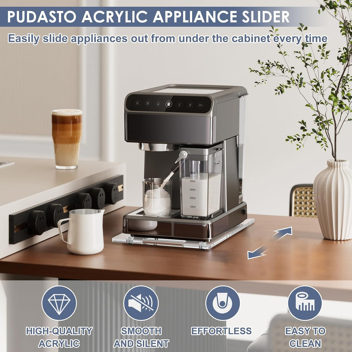 Sliding Tray for Coffee Maker, 9.8" x 14" Acrylic Appliance Sliders