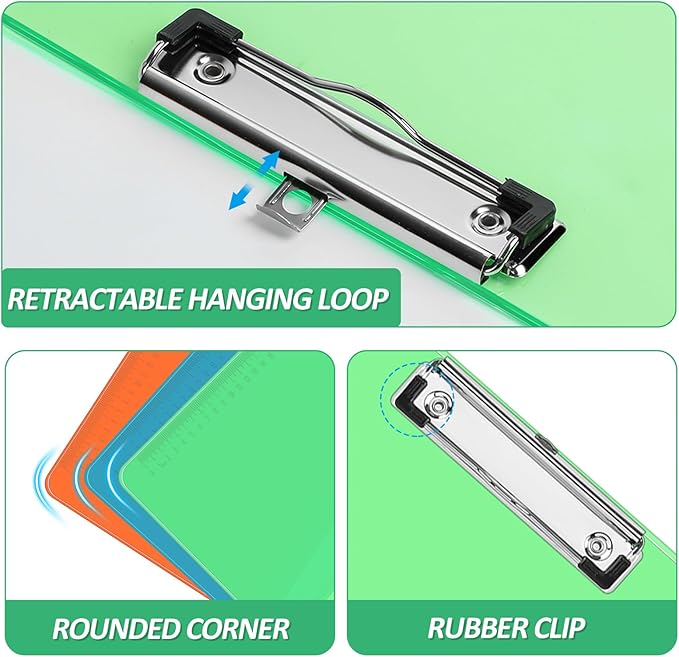 Plastic Clipboards, PANDRI 10 Pack Clear Colored Clipboards, Low Profile Clip - Image 4