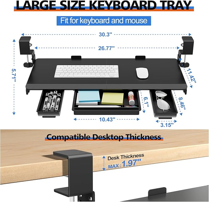 OUKMIC Large Height Adjustable Keyboard Tray - Image 3