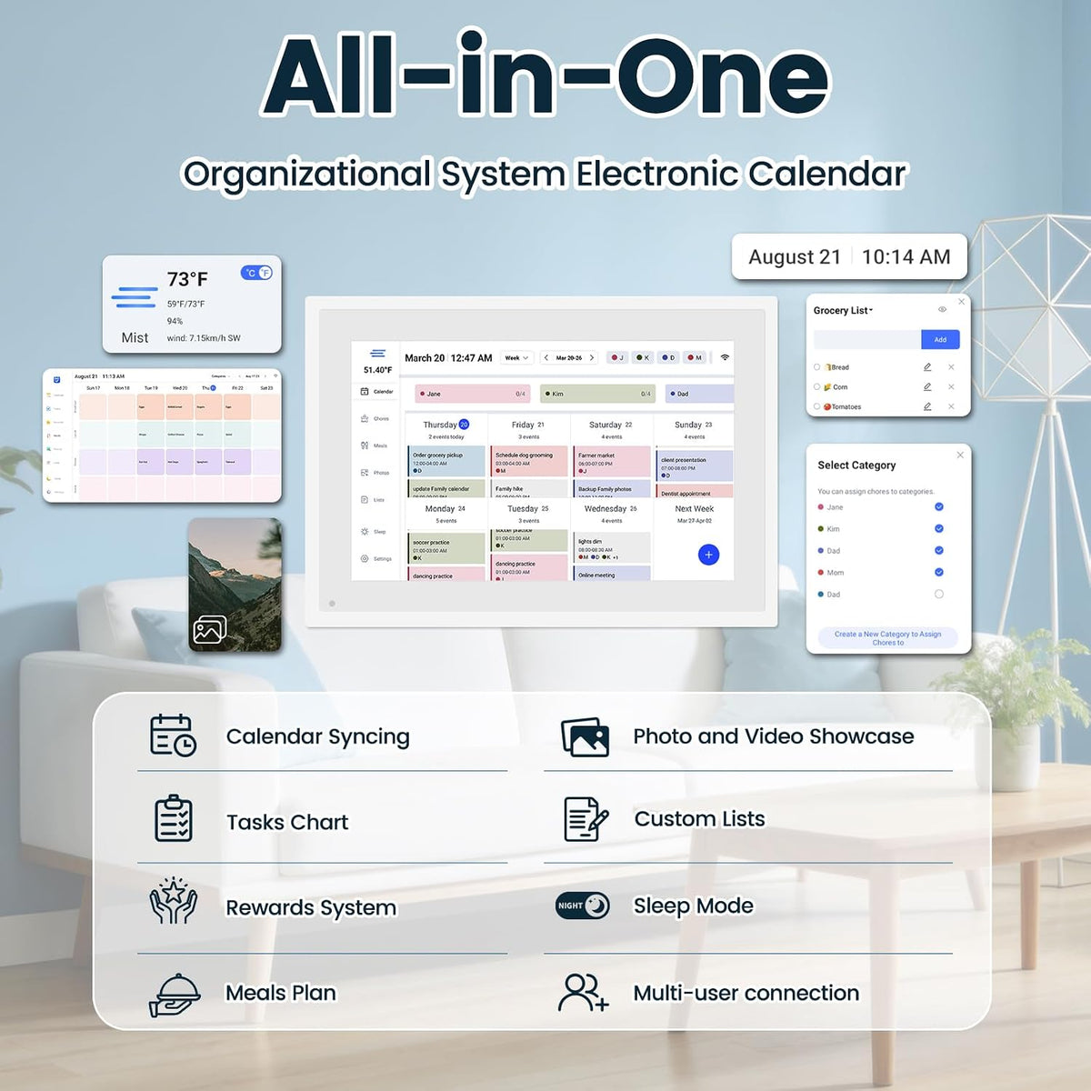 Digital Calendar 10.1", Smart Calendar Planner & Chore Charts, 1080P...