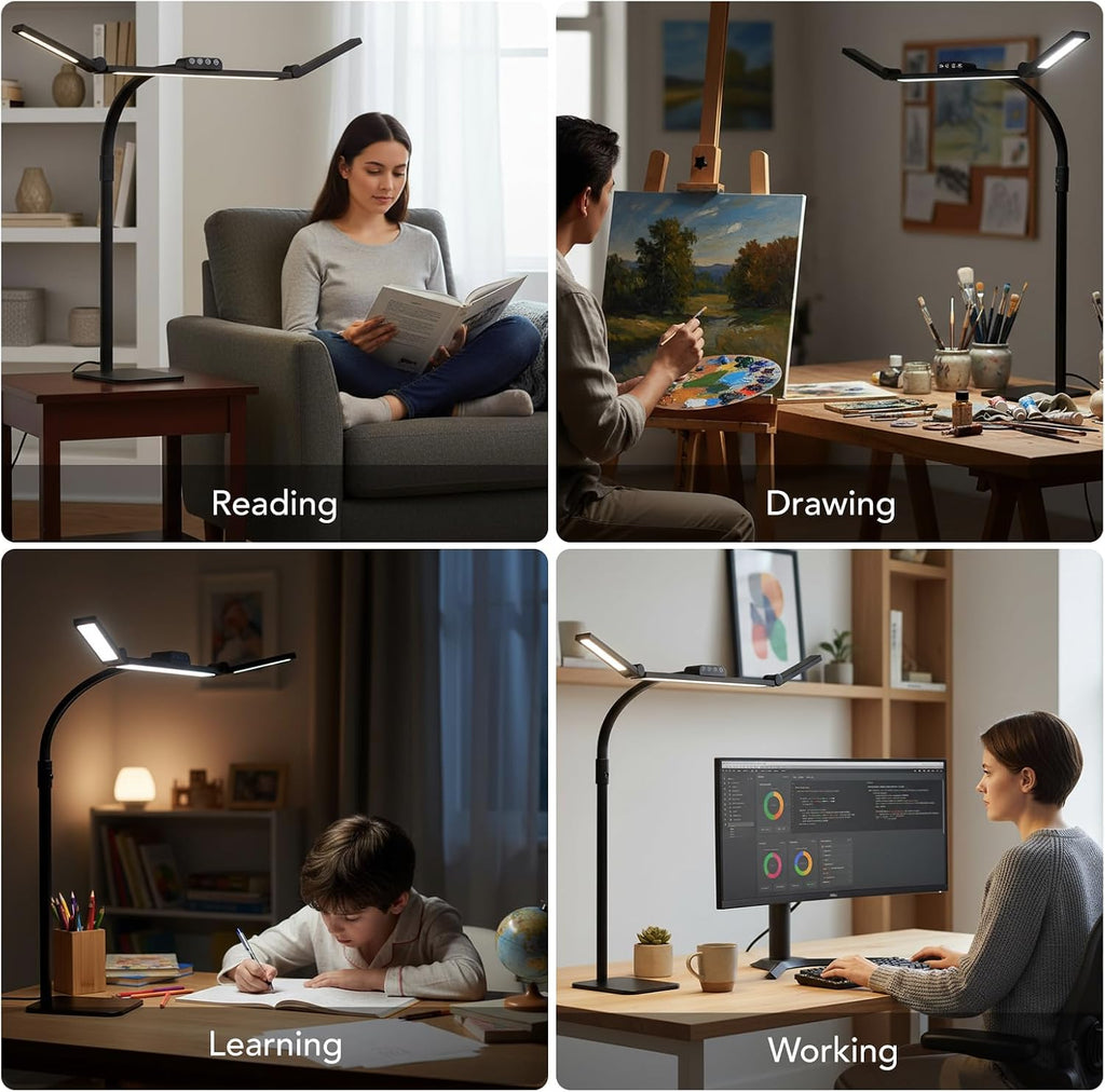 led desk lamp for home office with base on a desk or shelf