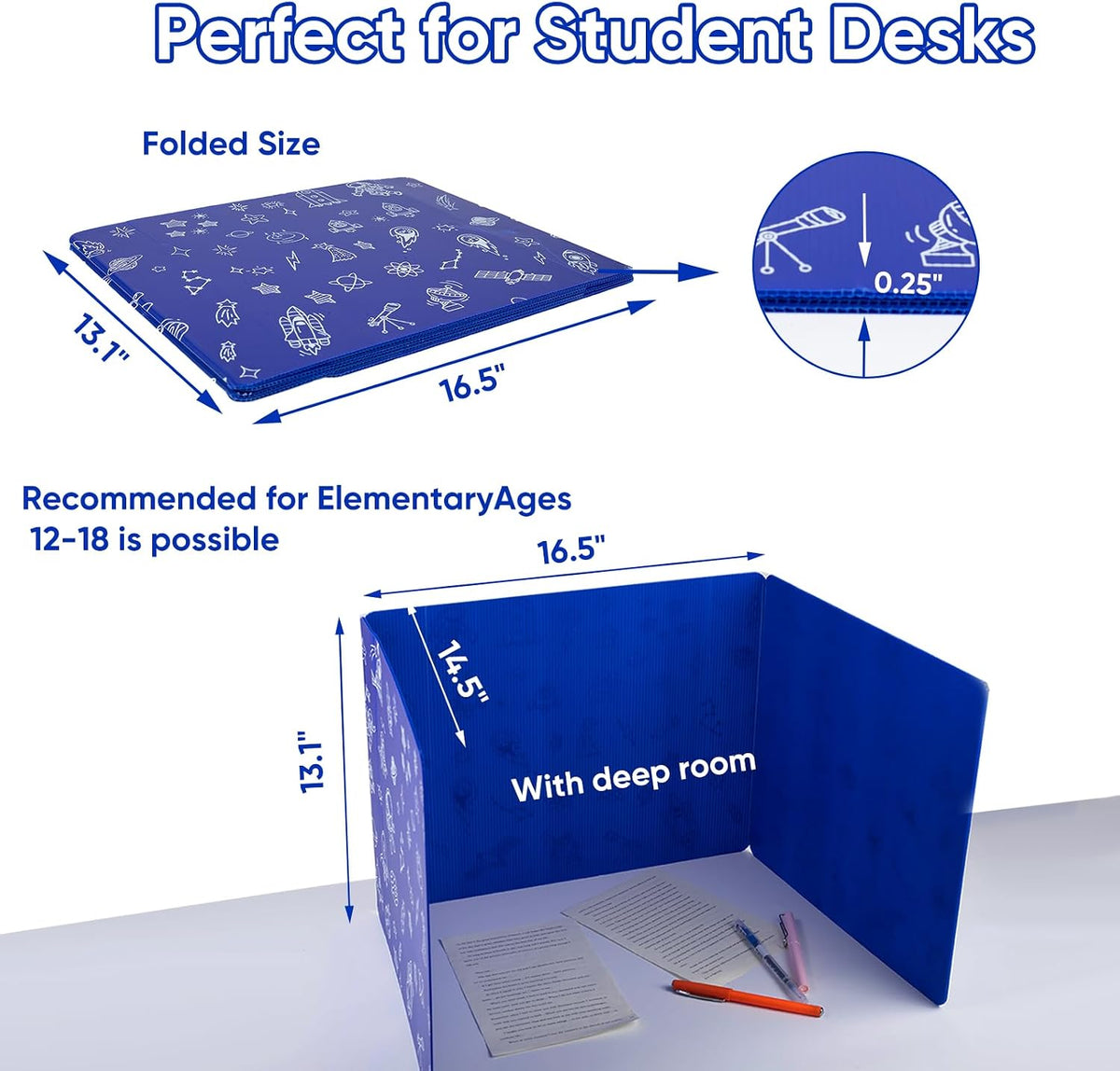 25-Pack Desk Dividers for Students, 3-Fold Privacy Screens, Durable Waterproo...
