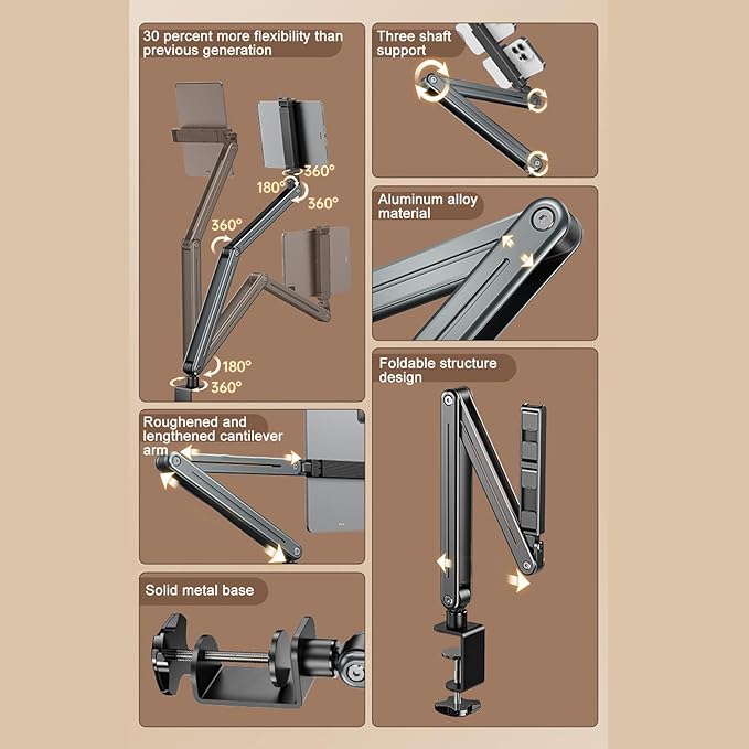 Hulex Supplies Professional Tablet Stand Holder, Foldable Tablet Arm Mount - Image 7