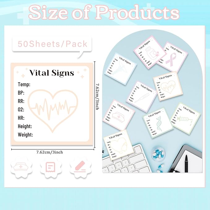 Lovarywow Vital Signs Sticky Notes Gifts, 9 Pack Vitals Notepad 3x3 Inch - Image 2