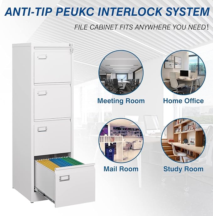 PEUKC 4-Drawer File Cabinet, 16.3" Deep Vertical Filing Cabinet - Image 6