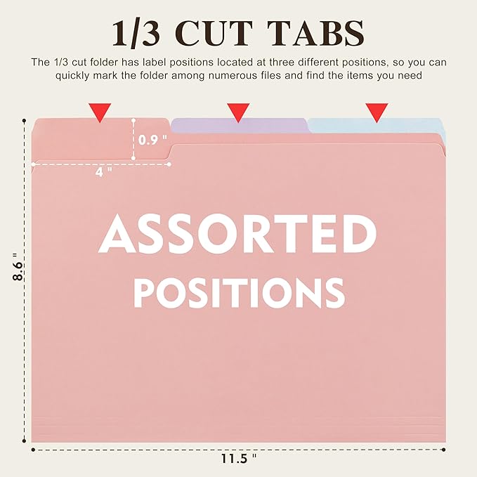Color File Folders, 1/3-Cut Tabs, Letter Size, 6 Colors Organizer File Folders - Image 2